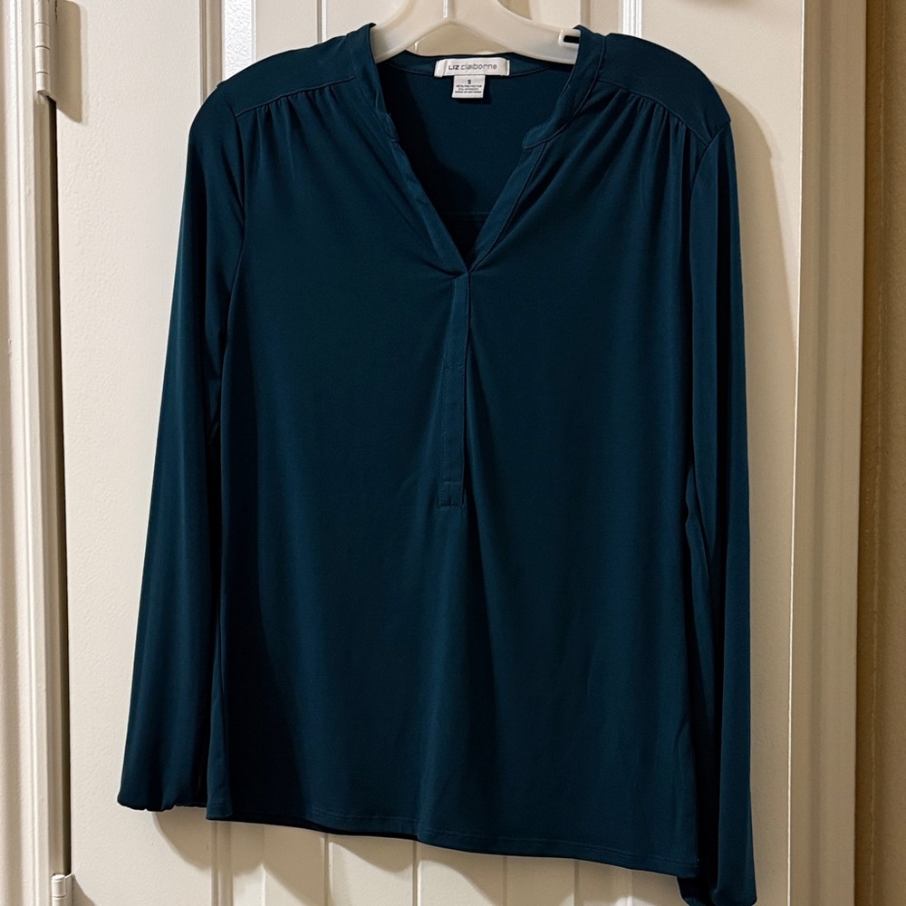 Liz Claiborne Dark Teal Long Sleeve Blouse NWT